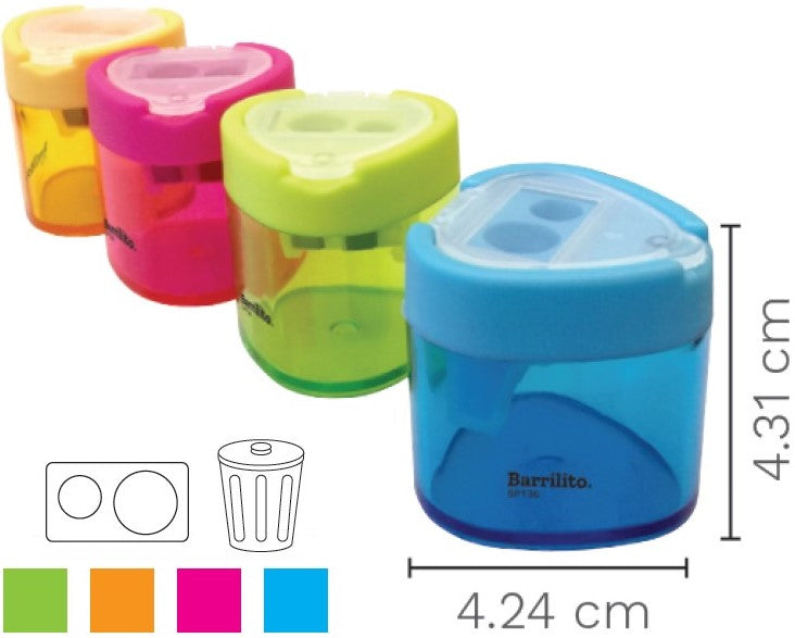 Sacapuntas de Plástico Triangular c/Tapa Doble Colores c/Deposito Barrilito® SPT36 [Pieza] 7501214922902