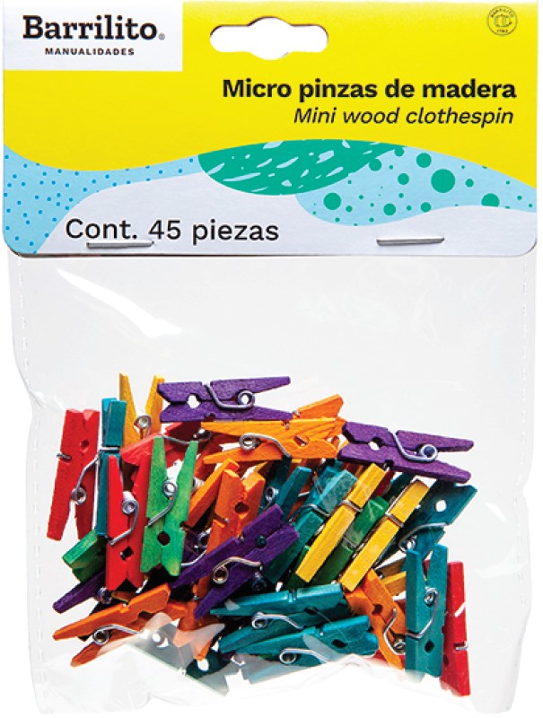 Pinzas Madera c/45 Colores Micro Barrilito® W060C Pieza 7501214910220 01