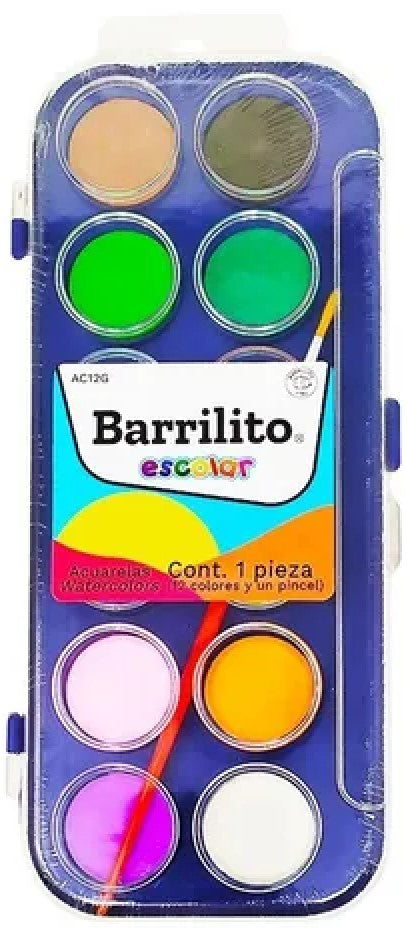 Acuarelas en Plástico Económica Colores c/12 Barrilito® AC12G [Pieza] 7501214905943
