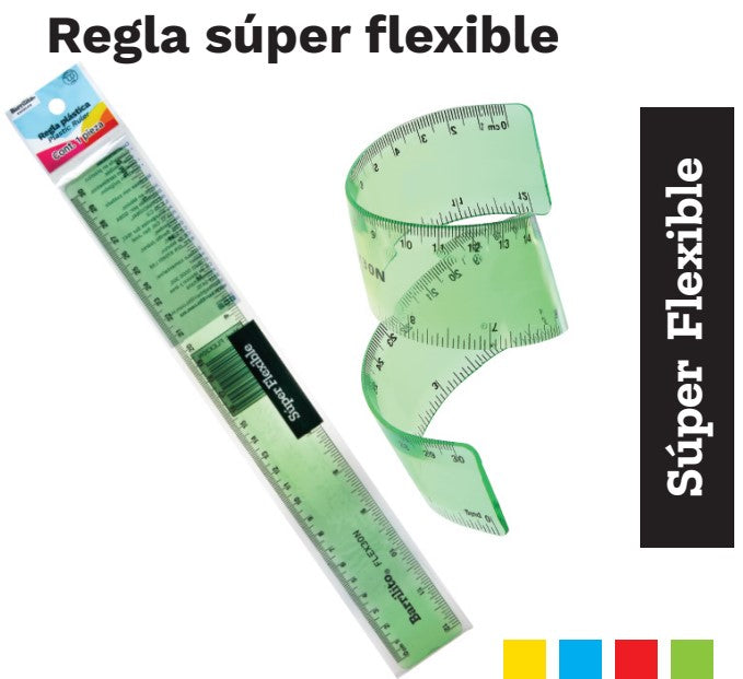 Regla Flexible Superflexible 30cm Colores Transpa Barrilito® FLEX30 Pieza 7501214969464