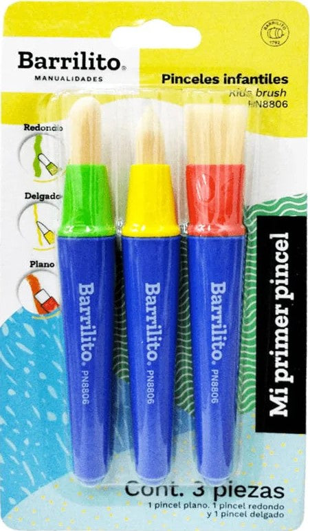 Pincel p/Manualidades Preescolar 3 Puntas c/3 Barrilito® PN8806 [Kit (Conjunto piezas] 7501214988069