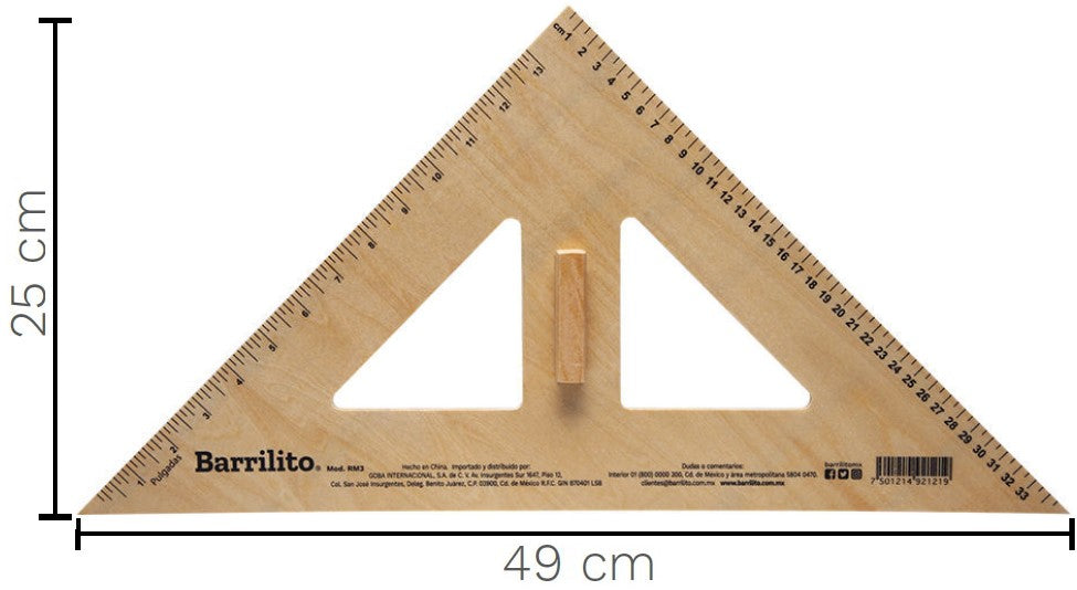 Escuadra p/Maestro 45° Madera 25×49cm Barrilito® RM3 Pieza 7501214921219