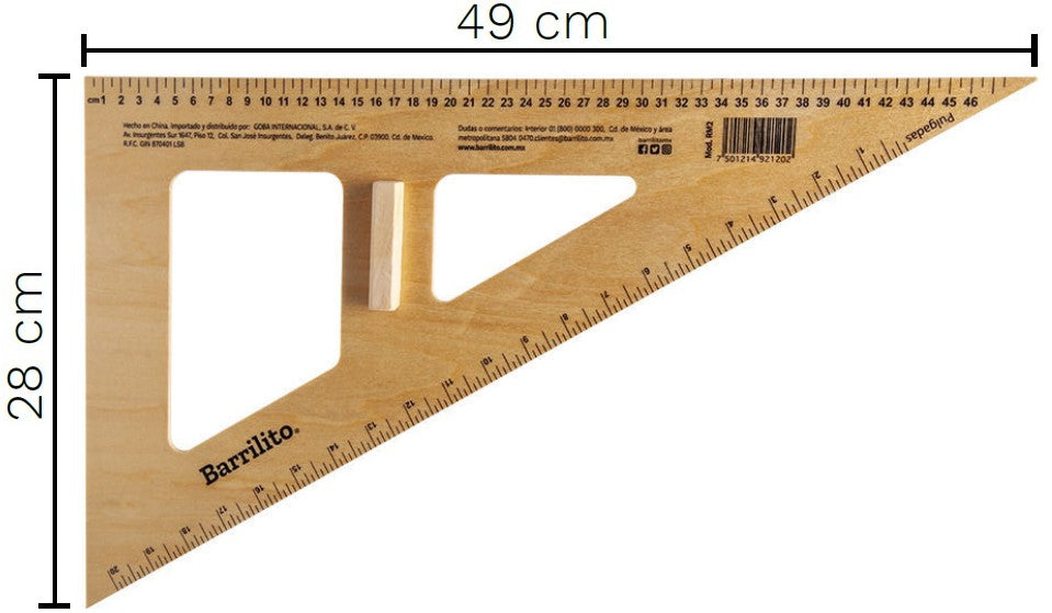 Escuadra p/Maestro 60° Madera 28×49cm Barrilito® RM2 [Pieza] 7501214921202 Imagen principal del producto
