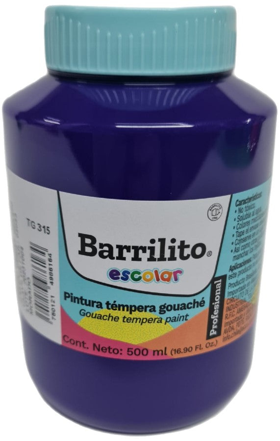 Pintura Témpera Gouaché 500ml Morado Barrilito® TG315 Contenedor plástico 7501214986164 01