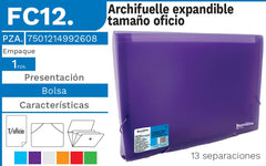 Archifuelle Plástico Expandible 13 Espacios Colores Oficio Barrilito® FC12. [Pieza] 7501214992608