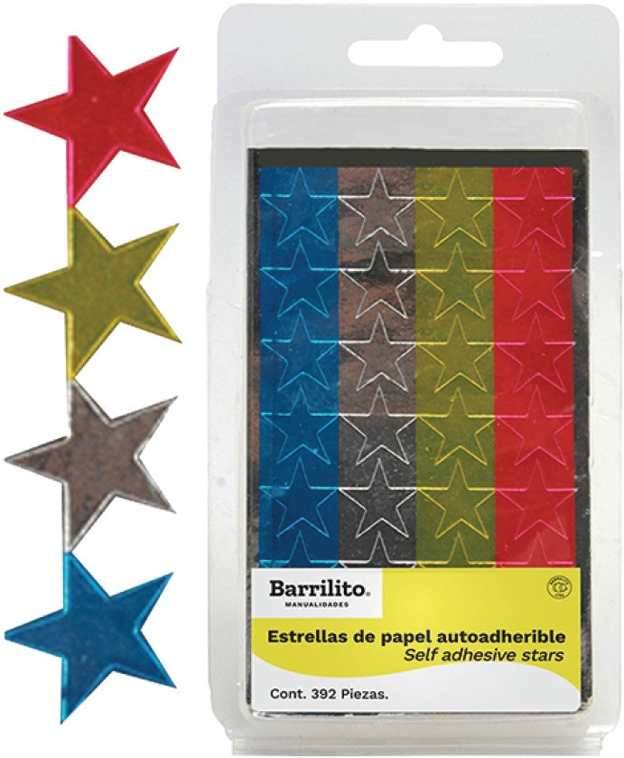 Estrellas de Papel Autoadherible c/392 Colores Metalic Ø 18mm c/u Barrilito® EP392 [Pieza] 7501214927389 Imagen principal del producto
