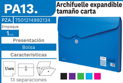 Archifuelle Plástico Expandible 13 Espacios Colores Carta Barrilito® PA13. [Pieza] 7501214992134