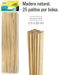 Palitos Madera Cilíndrico c/25 Natural 300×Ø 5mm Barrilito® PM3005 [Bolsa] 7501214968382