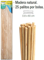 Palitos Madera Cilíndrico c/25 Natural 600×Ø 8mm Barrilito® PM6008 [Bolsa] 7501214968405