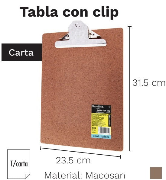 TablaAgarraPapel Fibracel c/Clip Madera Carta Barrilito® 22533N [Pieza] 7501214974826 Imagen principal del producto
