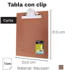 TablaAgarraPapel Fibracel c/Clip Madera Carta Barrilito® 22533N [Pieza] 7501214974826