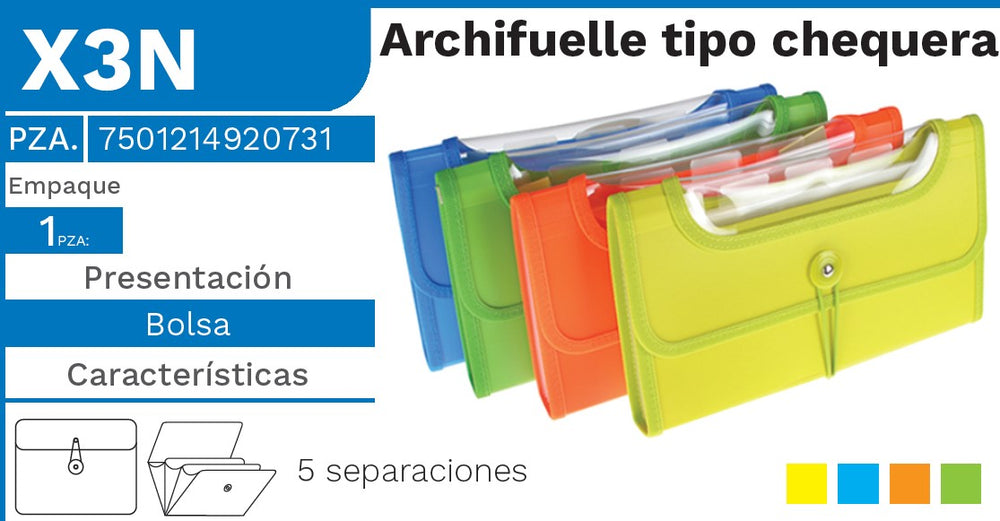 Archifuelle Plástico Expandible 5 Espacios Colores t/Chequera Barrilito® X3N [Pieza] 7501214920731