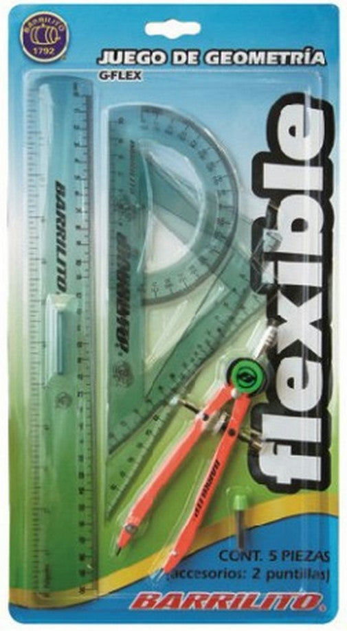 Juego de Geometría Flex Flexible c/Compás Metal L Barrilito® G-FLEX [Pieza] 7501214925682
