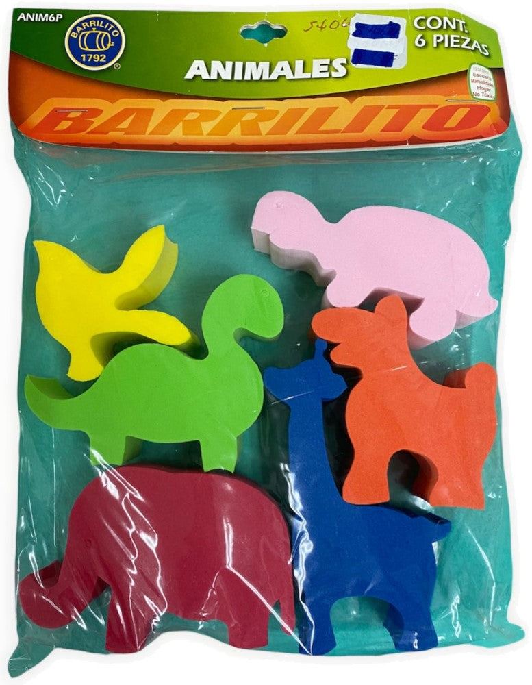 Foamy Didáctico Figuras Animales c/6 Colores 30mm Barrilito® ANIM6P Paquete 7501214919315