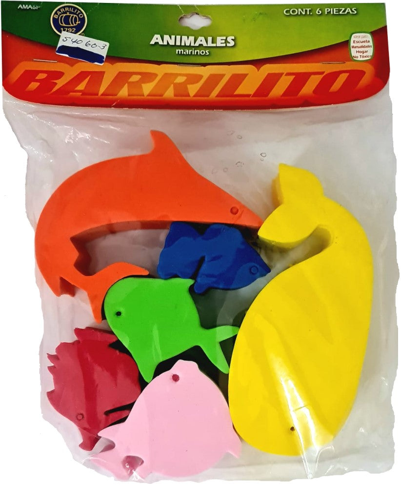 Foamy Didáctico Figuras Animales Marinos c/6 Colores 30mm Barrilito® AMA6P Paquete 7501214919339