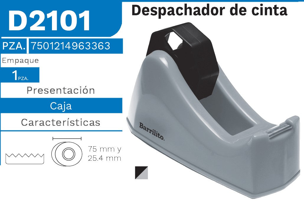 Despachador p/Cinta Plástico Gris-Negro Dual Barrilito® D2101 Pieza 7501214963363