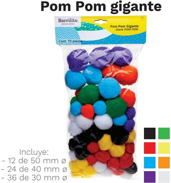 Pom Pom Colores Gigantes Barrilito® BB72 [Bolsa] 7501214927013