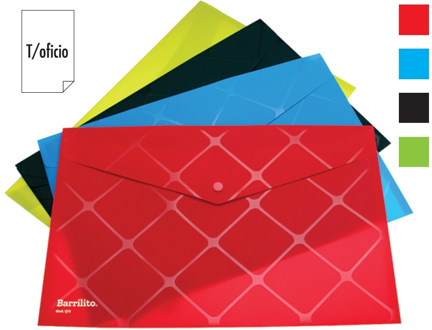 Sobre p/DocumentoPlástico Horizontal c/Broche ColoresTransluz Oficio Barrilito® Q13 [Pieza] 7501214975106