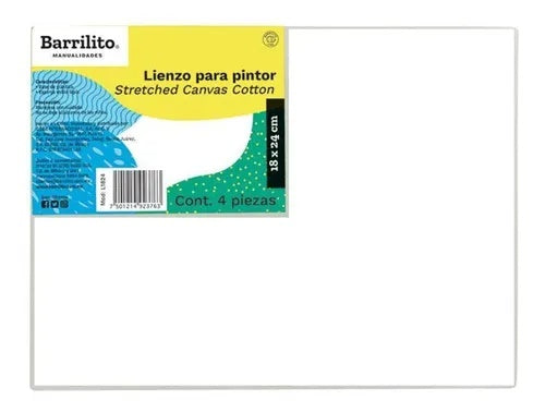 Cartón Forrado c/Tela Lienzo p/Pintar c/4 Blanco 18×24cm Barrilito® L1824 [Pieza] 7501214923763