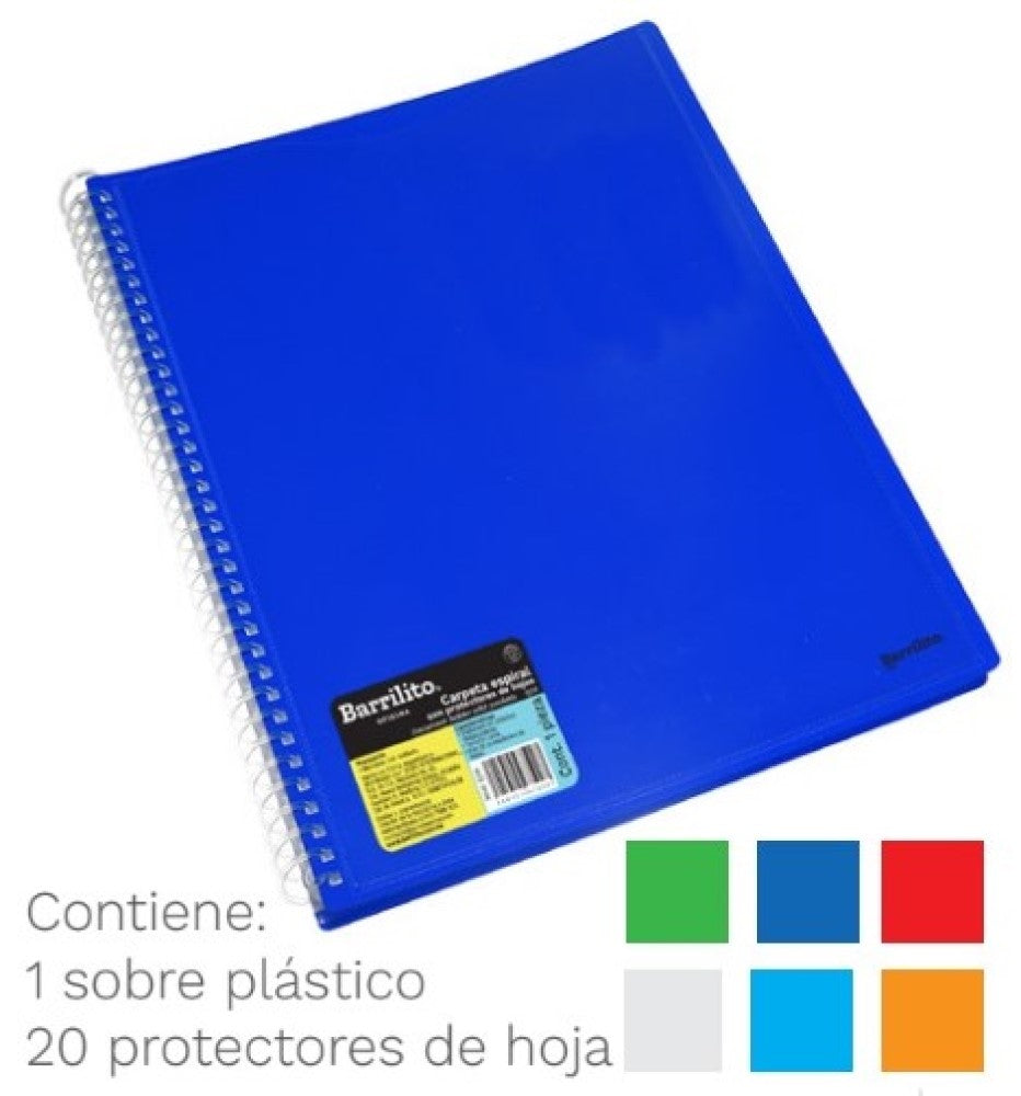 Carpeta PlásticaMultimica c/20 Espiral Colores Carta Barrilito® Q20 [Pieza] 7501214975007