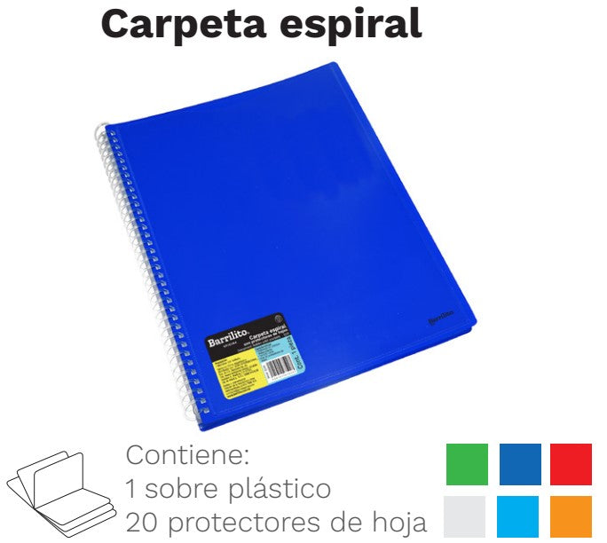 Carpeta PlásticaMultimica c/20 Espiral Colores Carta Barrilito® Q20 [Pieza] 7501214975007 2