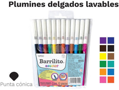 Marcador base Agua Delgado Colores Est.c/12 Barrilito® 12PDC [Estuche] 7501214975250