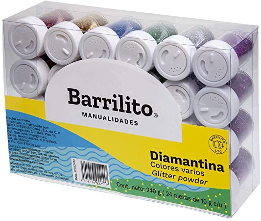 Diamantina c/24 Botes de 10g Colores Barrilito® DYA24M [Estuche] 7501214922117