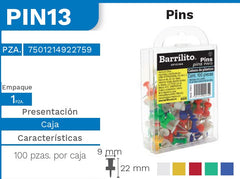 Pines c/Cabeza de Plástico Colore (5) Caja c/100 Barrilito® PIN13 [Caja] 7501214922759