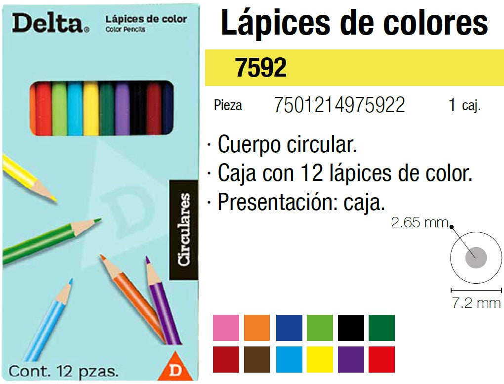 Color de Madera Largos Redondo Colores Est.c/12 Delta® 7592 [Estuche] 7501214975922