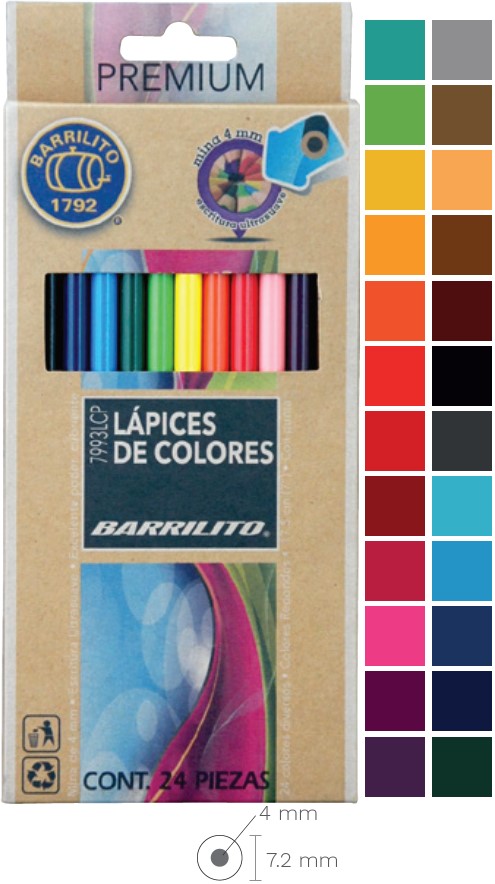 Color de Madera Largos Premium Redondo Colores Est.c/24 Barrilito® 7993LCP Estuche 7501214979937