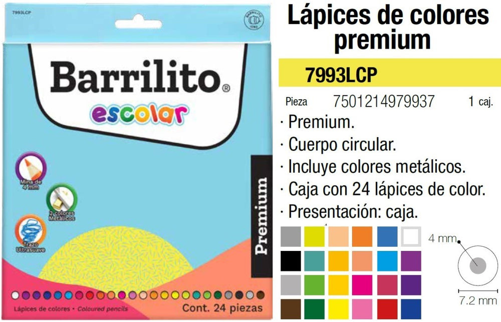 Color de Madera Largos Premium Redondo Colores Est.c/24 Barrilito® 7993LCP [Estuche] 7501214979937 2