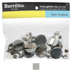 Broche p/Gafete Retráctil Clip tipo Yoyo Gris c/10 Barrilito® CAI502 [Bolsa] 7501214916413
