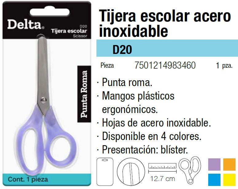 Tijera Escolar Punta Roma 5" Colores Blíster Delta® D20 [Pieza] Imagen secundaria del producto