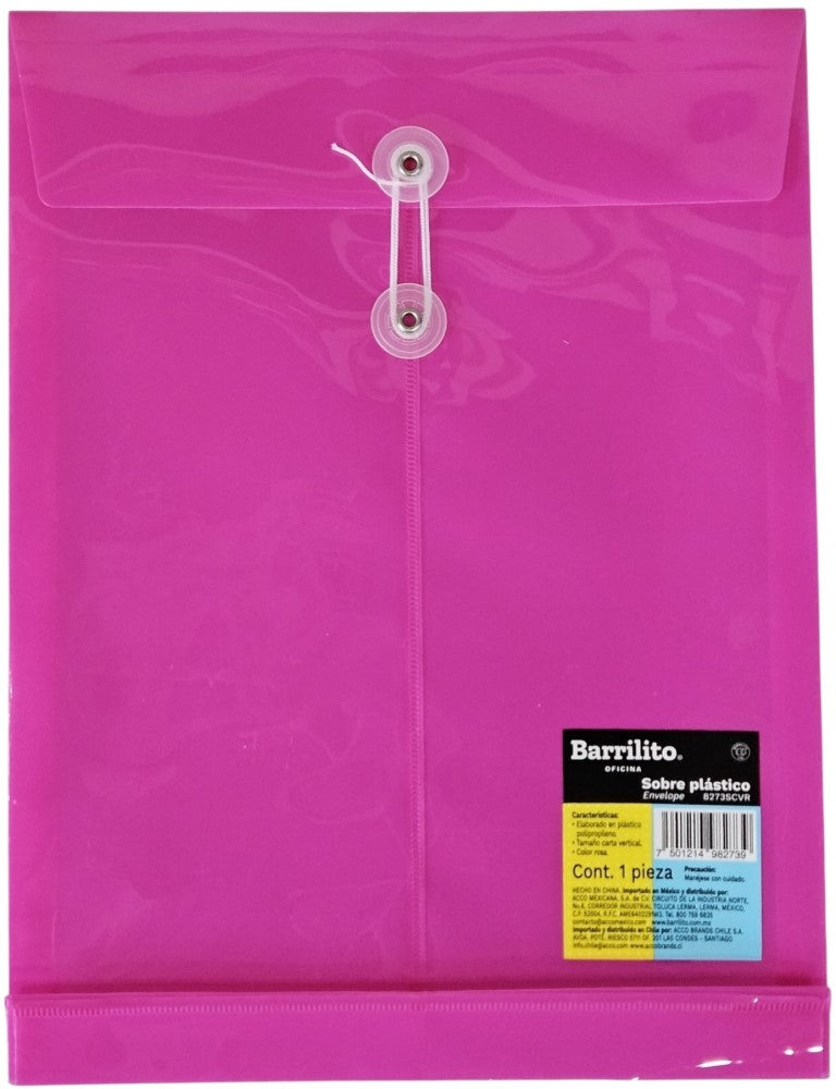 Sobre p/DocumentoPlástico Vertical c/Hilo RosaTranslúcido Carta Barrilito® 8273SCVR [Pieza] 7501214982739