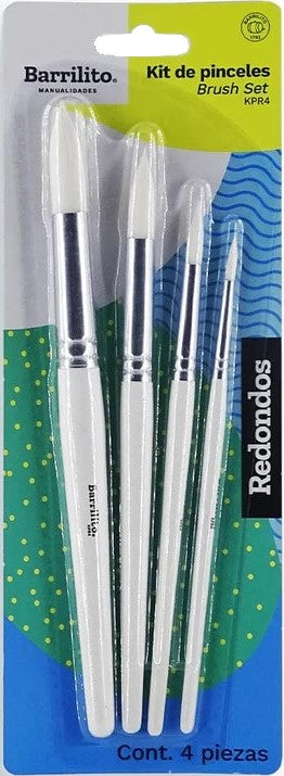 Pincel p/Manualidades Redondo Kit c/4 Barrilito® KPR4 [Kit (Conjunto piezas] 7501214980551
