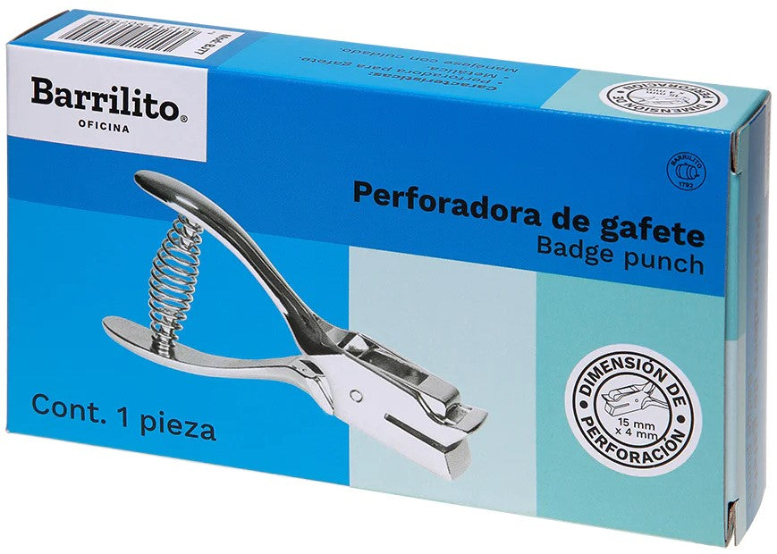Perforadora p/Gafetes Ranura Ovalada 4×15mm Barrilito® BJ77 [Pieza] 7501214907954