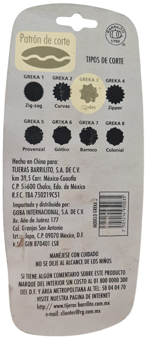 Tijera c/Bordes Ondas Chico Barrilito® GREKA3 [Pieza] 7501214950035 2