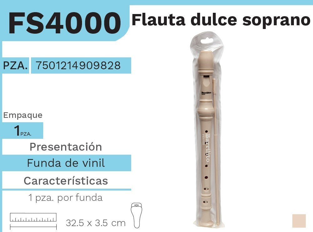 Flauta Musical Dulce Soprano Plástico Barrilito® FS4000 [Pieza] 7501214909828