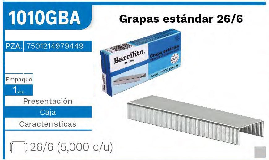 Grapa Estándar 6.35mm c/5000 Barrilito® 1010GBA [Caja] 7501214979449