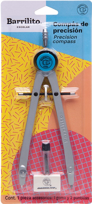 Compás Escolar Precisión Brazo Largo Metal Colores Barrilito® 315B [Pieza] 7501214949664