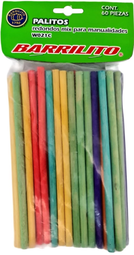 Palitos Madera Cilíndrico c/60 Colores 150×Ø 5mm Barrilito® W021C [Bolsa] 7501214910329