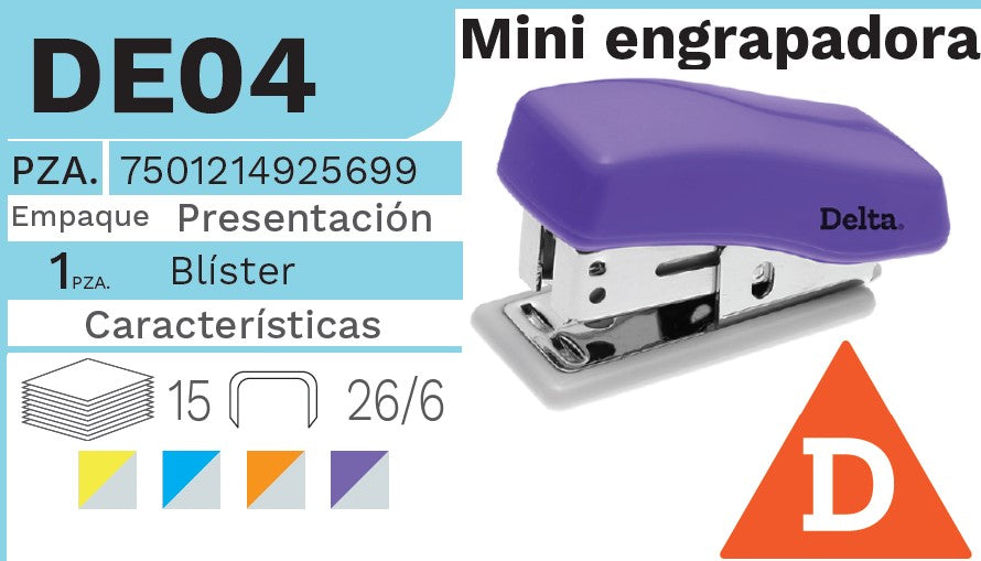 Engrapadora Mini c/Grapas 500 Escolar STD Delta® DE04 [Pieza] 7501214925699 2