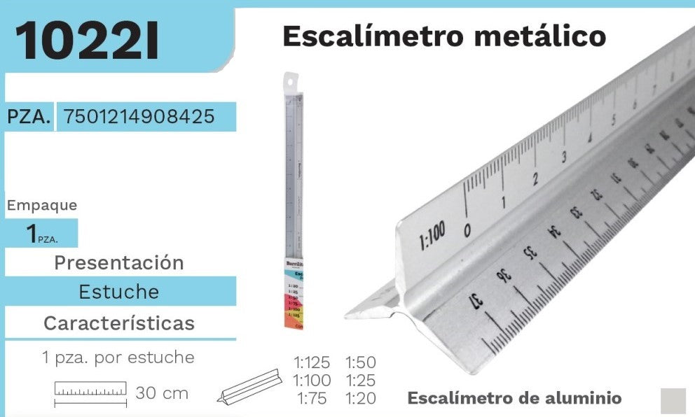 Escalímetro Metálico 1 a :20,25,50,75,100,125 30cm Barrilito® 1022I [Pieza] 7501214908425