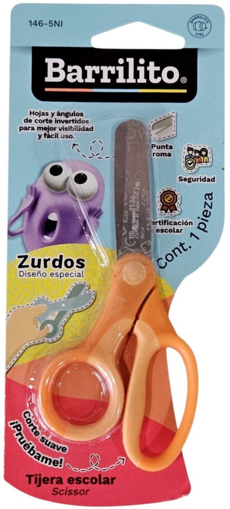 Tijera Escolar Zurda 5" Barrilito® 146-5NI [Pieza] 7501214951766 Imagen principal del producto