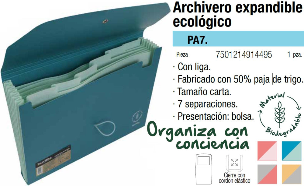 Archifuelle Plástico Expandible 7 Espacios Colores Carta Barrilito® PA7. [Pieza] 7501214914495