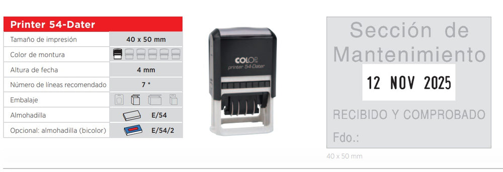 Sello Fechador Tinta Auto 40×50mm Colop® PRIN54DA [Pieza] 9004362420125 2