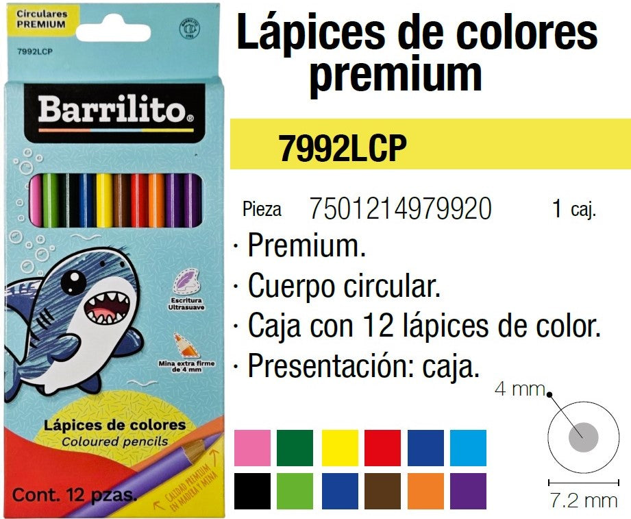 Color de Madera Largos Premium Redondo Colores Est.c/12 Barrilito® 7992LCP [Estuche] 7501214979920