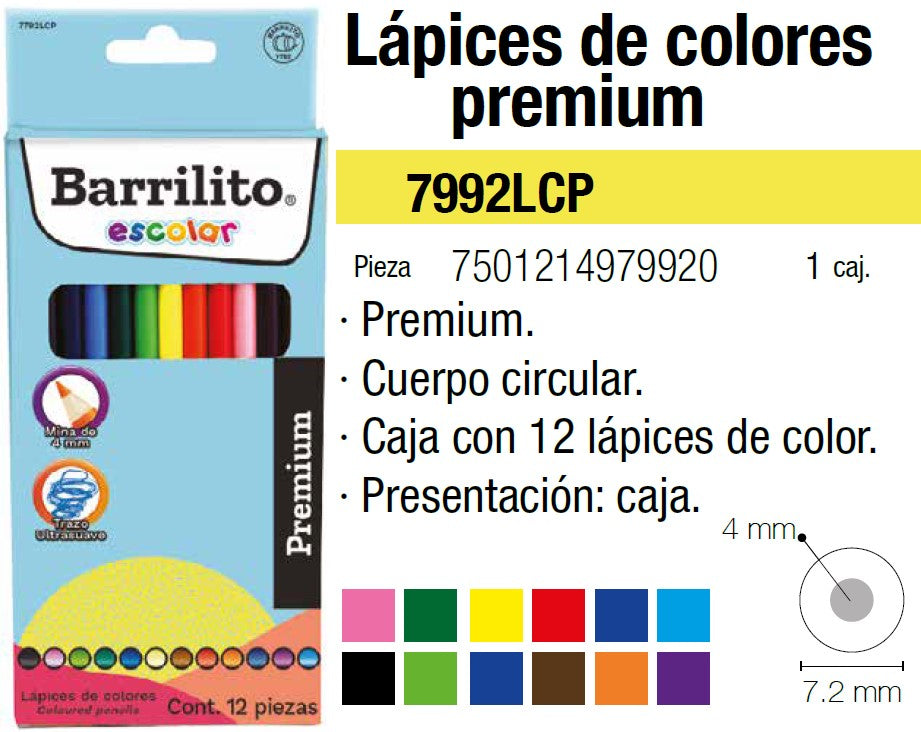Color de Madera Largos Premium Redondo Colores Est.c/12 Barrilito® 7992LCP [Estuche] 7501214979920