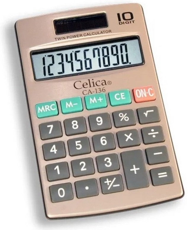 Calculadora Básica Bater. DC/Solar c/Cartera 10 Dígitos 7×11.5cm Celica® CA-136 [Pieza] 7501953300528 Imagen principal del producto