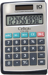 Calculadora Básica Bater. DC/Solar c/Cartera 10 Dígitos 7×11.5cm Celica® CA-136 [Pieza] 7501953300528 2